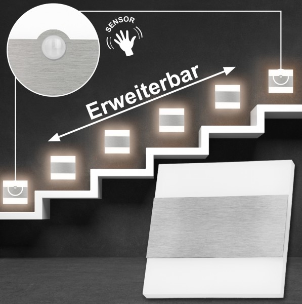 Set LED Treppenbeleuchtung Warmweiß 3000K inklusive zwei Einheiten mit Bewegungsmelder und 15W Trafo