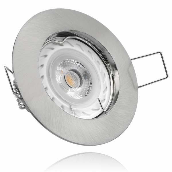 LED Einbaustrahler Set Silber gebürstet mit LED GU10 Markenstrahler von LEDANDO - 7W - warmweiss - 3