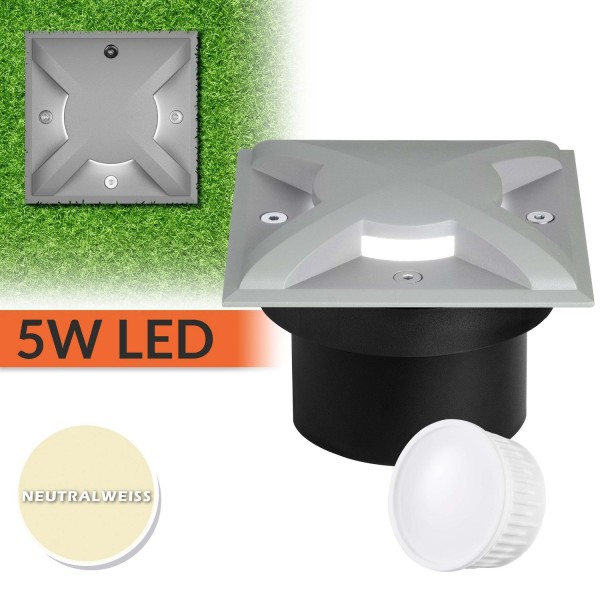 Flacher 5W LED Bodeneinbaustrahler mit 3 Lichtauslässen - grau - neutralweiß - eckig - Orientierungs