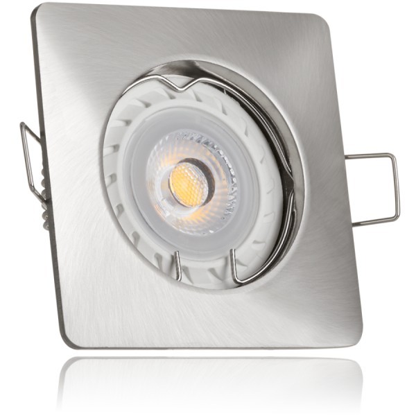 LED Einbaustrahler Set Silber gebürstet mit LED GU10 Markenstrahler von LEDANDO - 7W - warmweiss - 3