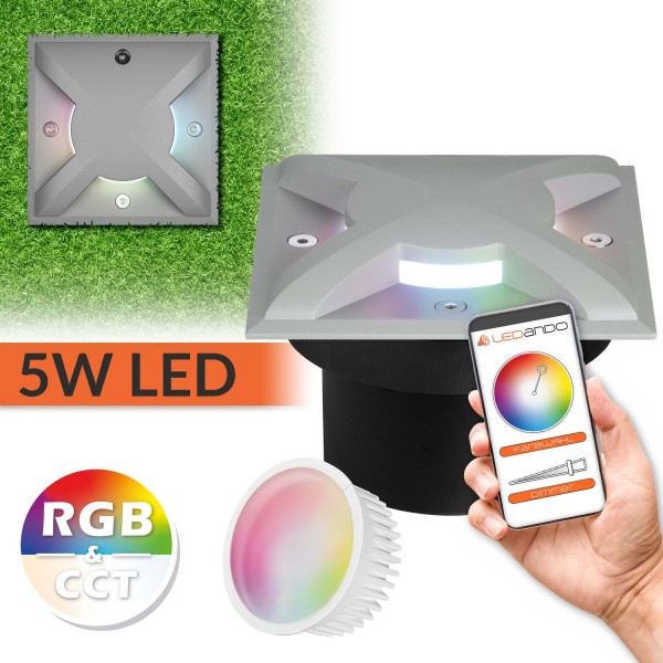 5W WiFi LED Bodeneinbaustrahler Set extra flach mit 3 Lichtauslässen - Smart per App steuerbar - RGB