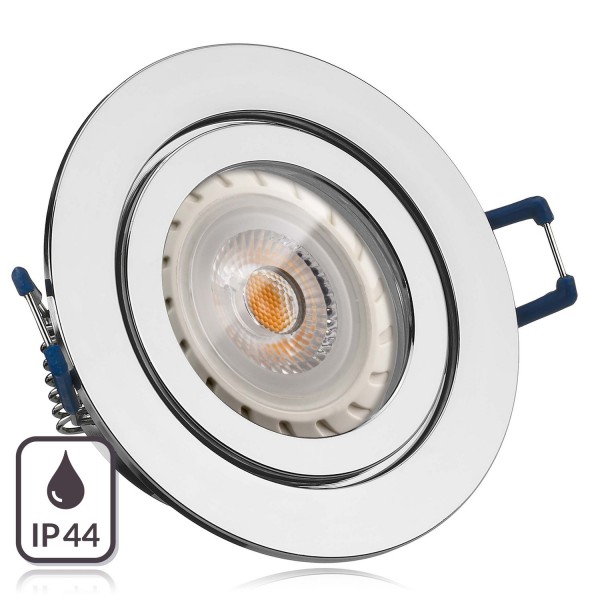 IP44 LED Einbaustrahler Set Chrom mit LED GU10 Markenstrahler von LEDANDO - 7W - warmweiss - 30° Abs