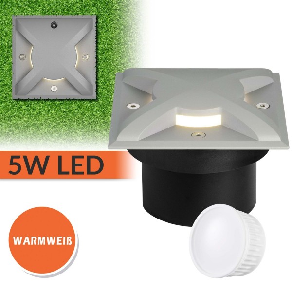 Flacher 5W LED Bodeneinbaustrahler mit 3 Lichtauslässen - grau - warmweiß - eckig - Orientierungslic