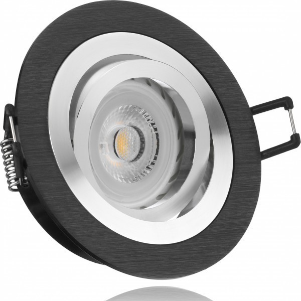 LED Einbaustrahler Set Bicolor (chrom / schwarz) mit LED GU10 Markenstrahler von LEDANDO - 7W - warm