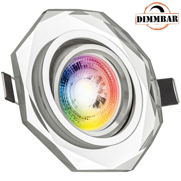 RGB LED Einbaustrahler Set GU10 in Glas / Kristall mit 3W LED von LEDANDO - 11 Farben + Warmweiß - i