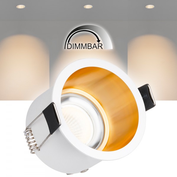 LED Einbaustrahler Set Design in Weiß / Gold mit extra flachem LED Leuchtmittel von LEDANDO - 6W DIMMBAR - 2.700 Kelvin warmweiss - Ra > 90 - 120° Abstrahlwinkel - 30W Ersatz - COB LED