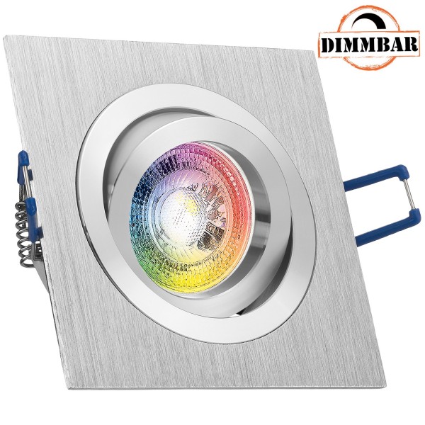 RGB LED Einbaustrahler Set GU10 in aluminium gebürstet mit 3W LED von LEDANDO - 11 Farben + Warmweiß