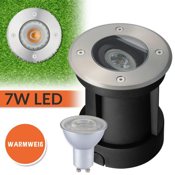 LED Bodeneinbaustrahler Set - Schwenkbar - 7W LED GU10 von LEDANDO - warmweiß - rund - IP67